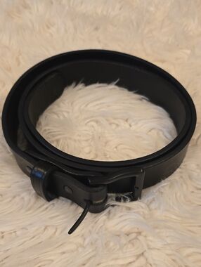 Men's Black Leather Casual Belt with Matte Buckle